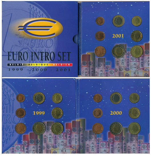 Bélgica - 1999 - Monedas Euros en cartera oficial - FDC / MS - Cartera 3 años 1999-2000-2001 (24 monedas)