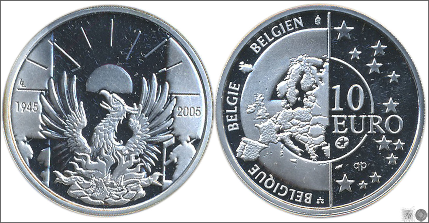 Bélgica - 2005 - Monedas euros en plata - PROOF - 10 € año 2005 60 aniv. de la paz en Europa