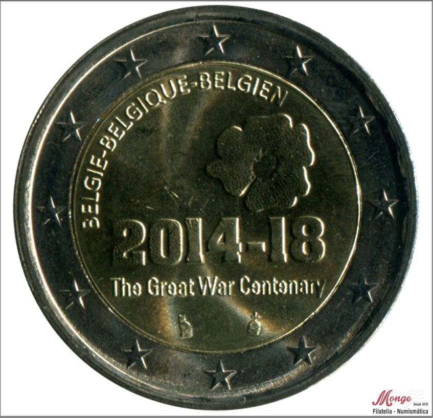 Bélgica - 2014 - Monedas Euros circulación - S/C / UNC - 2 € Año 2014 / Cent 1a Guerra Mundial