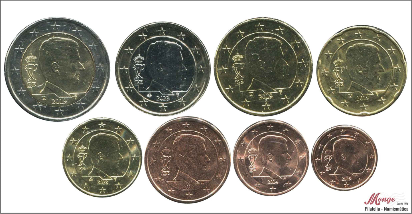 Bélgica - 2014 - Monedas Euros circulación - S/C / UNC - Año 2014-2023 / Nuevo diseño - mezcla (8 monedas)