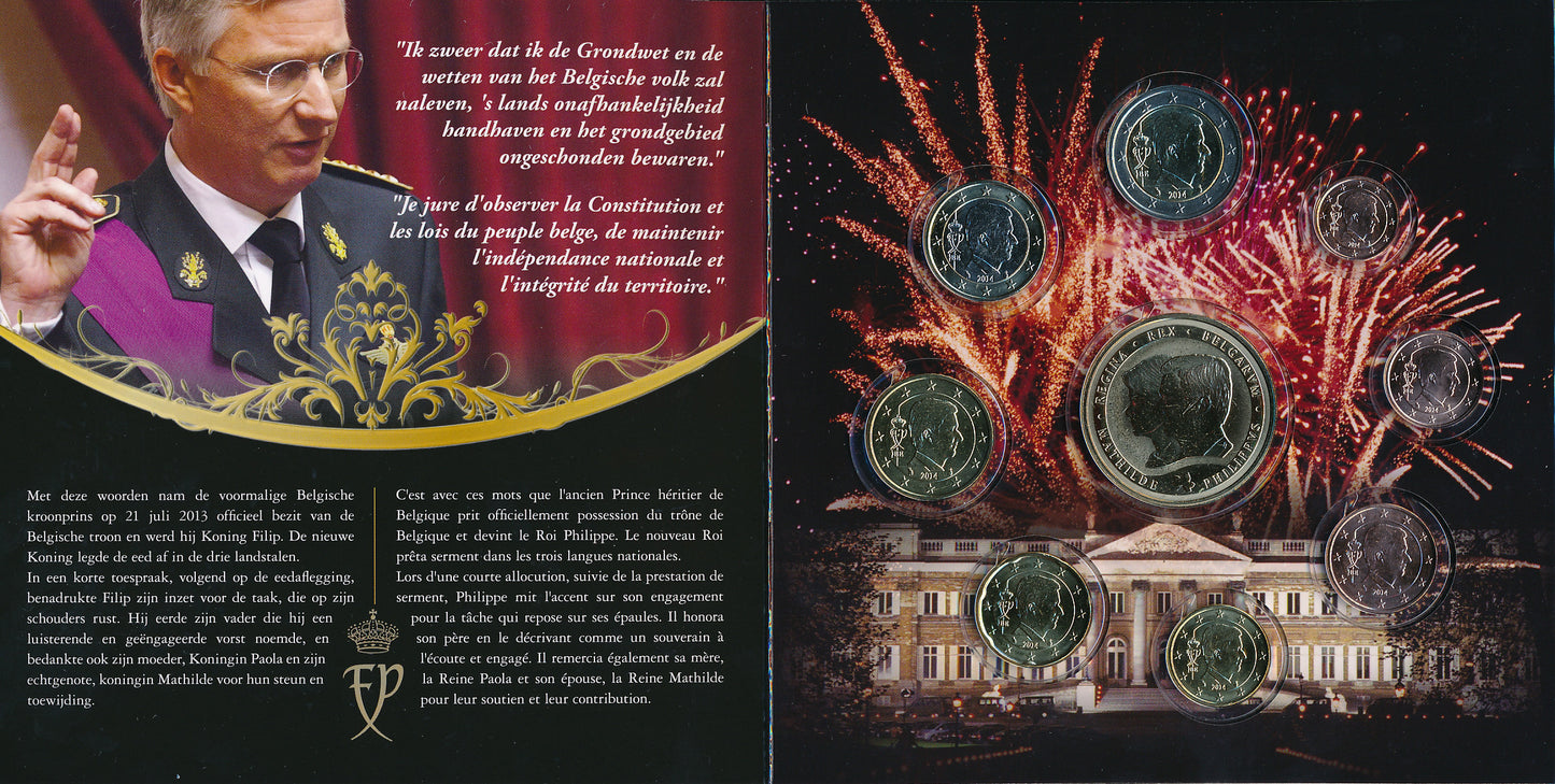 Bélgica - 2014 - Monedas Euros en cartera oficial - FDC / MS - Cartera Año 2014 (8 monedas+medalla)