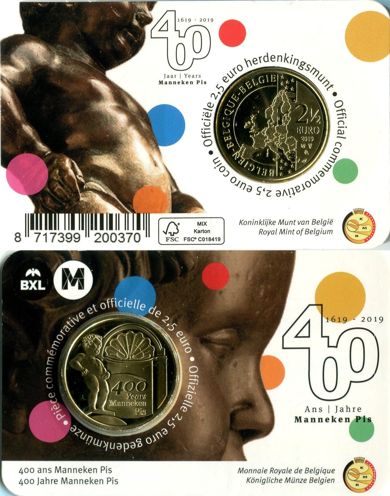 Bélgica - 2019 - Monedas Euros circulación - S/C / UNC - 2,5 € Año 2019 / Manneken Pis en blister