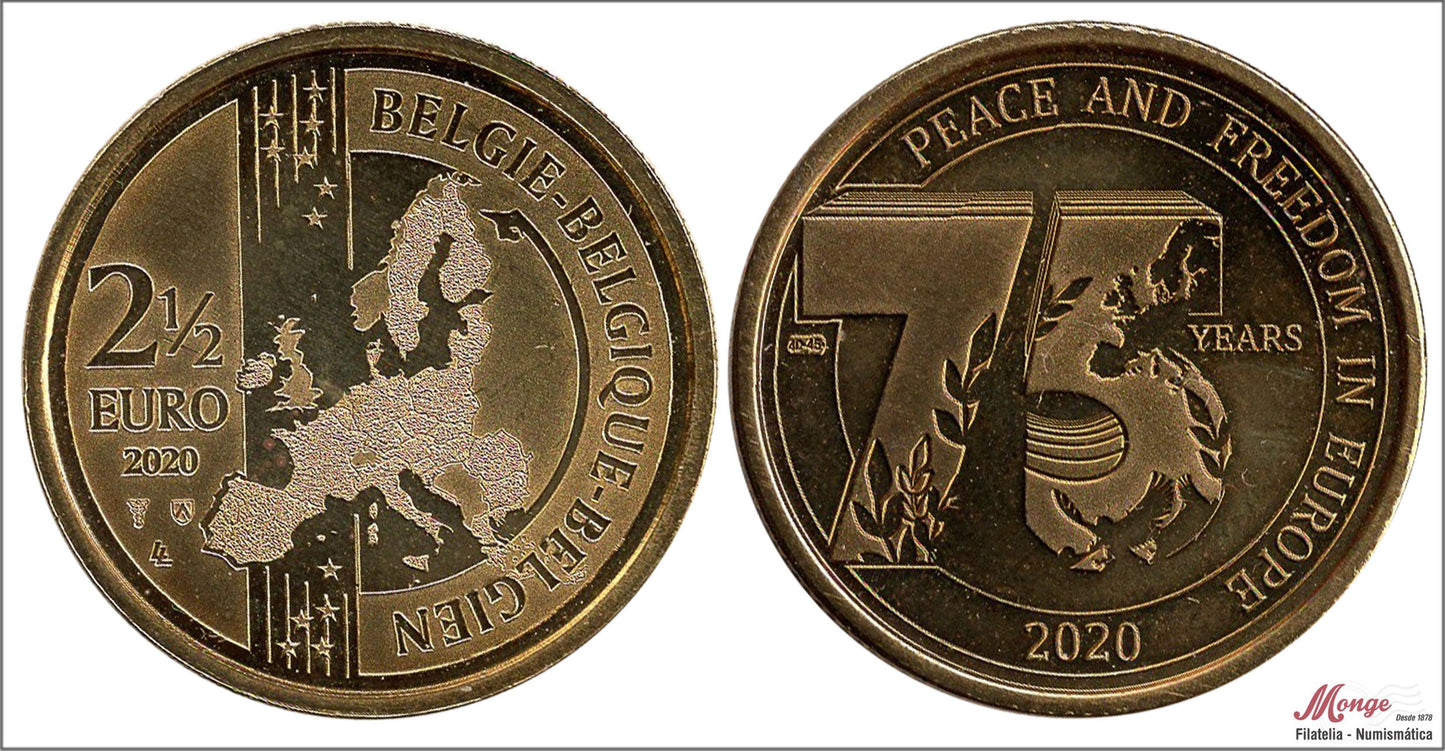 Bélgica - 2020 - Monedas Euros circulación - S/C / UNC - 2,5 € Año 2020 / "75 Años de Paz y Libertad en Europa" - suelta