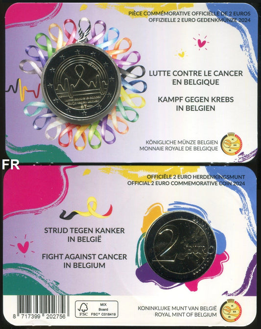 Bélgica - 2024 - Monedas Euros circulación - S/C / UNC - 2 € Año 2024 / Lucha contra el cancer / En blister / Existe en Frances