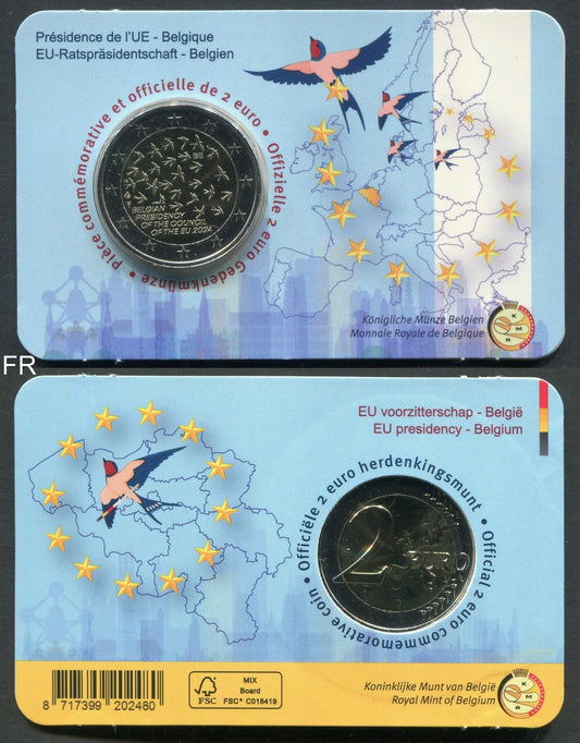 Bélgica - 2024 - Monedas Euros circulación - S/C / UNC - 2 € Año 2024 / Presidencia UE / En blister / Existe en Frances y en Fla