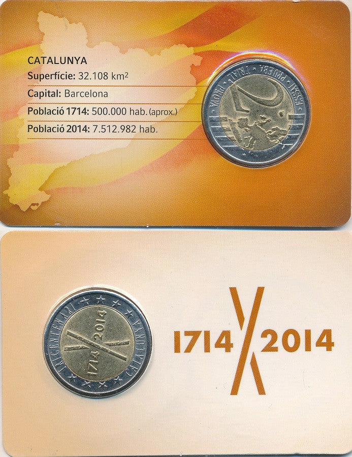 Catalunya - 2014 - Monedas Euros en Prueba - FDC / MS - 2 € año 2014 / Tricentenario 1714-2014 / en blister