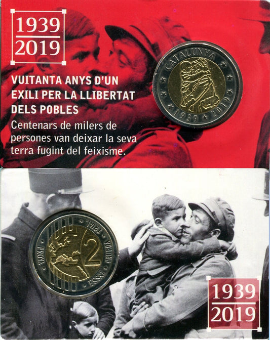 Catalunya - 2019 - Monedas Euros en Prueba - FDC / MS - 2 € año 2019 / 80 Anys d´un Exili / en blister