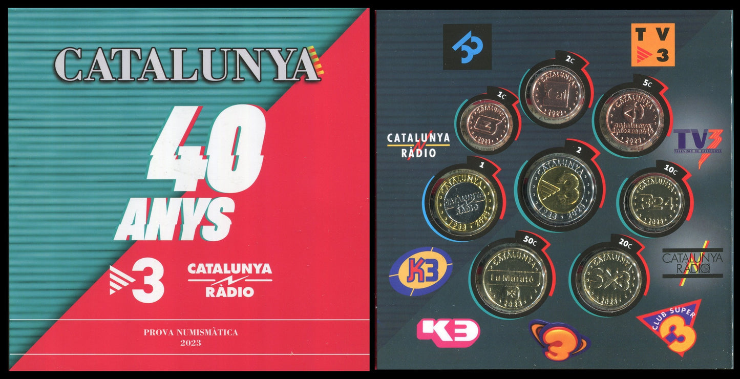 Catalunya - 2023 - Monedas Euros en Prueba - FDC / MS - Cartera 2023 ( 8 piezas) / 40 Anys TV3 i Catalunya Radio