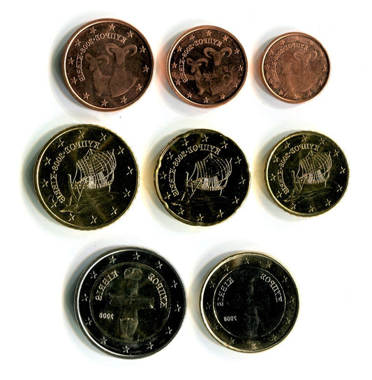 Chipre - 2008 - Monedas Euros circulación - S/C / UNC - Año 2008 (8 monedas)