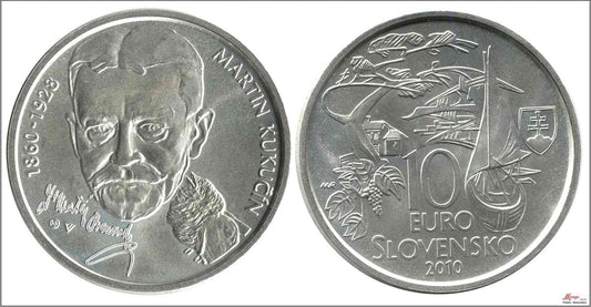 Eslovaquia - 2010 - Monedas euros en plata - S/C / UNC - 10 € Año 2010 / Martin Kukucin