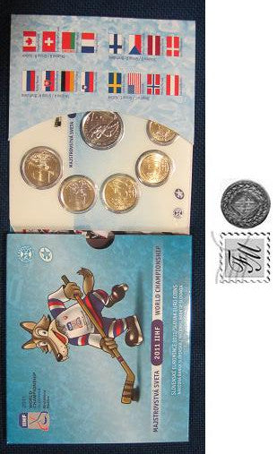 Eslovaquia - 2011 - Monedas Euros en cartera oficial - FDC / MS - Cartera año 2011 (8 monedas) / Mundial Hokey hielo