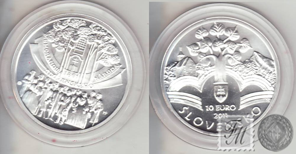 Eslovaquia - 2011 - Monedas euros en plata - S/C / UNC - 10 € Año 2011 / 150 Aniv. Constitucion-Memorandum