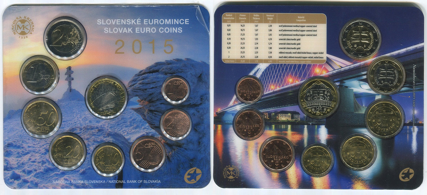 Eslovaquia - 2015 - Monedas Euros circulación - S/C / UNC - Año 2015 (8 monedas)