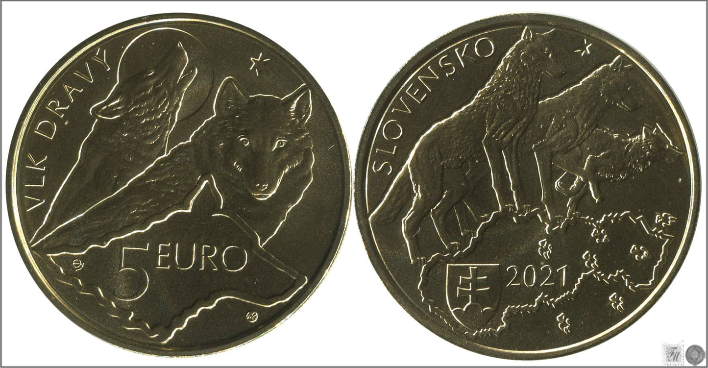 Eslovaquia - 2021 - Monedas Euros circulación - S/C / UNC - 5 € Año 2021 / Wolf - Lobo