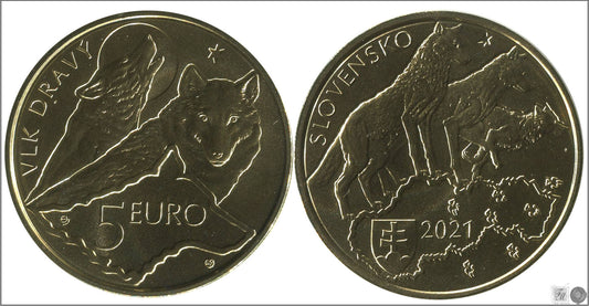 Eslovaquia - 2021 - Monedas Euros circulación - S/C / UNC - 5 € Año 2021 / Wolf - Lobo