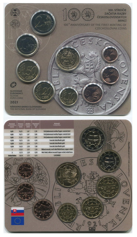 Eslovaquia - 2021 - Monedas Euros en cartera oficial - FDC / MS - Cartera año 2021 (8 monedas + geton)