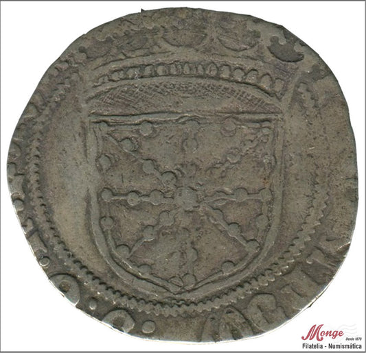 España - 1479 - Fernando II - Nº 00112 - BC+ / F+ - 1 Real Navarra - Escudo Enmarcado / 1479-1516 / 2,45 gr. plata