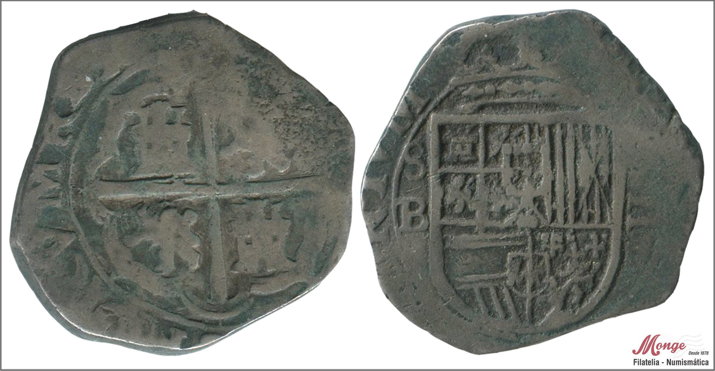 España - 1597 - Felipe II - Nº 00552-53 - MBC+ / VF+ - 2 Reales 1597-1598 B Sevilla