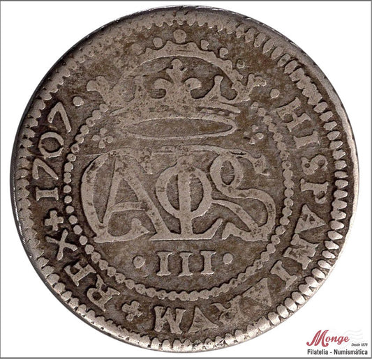 España - 1707 - Carlos III "Austria" - Nº 00023 - MBC / VF - 2 Reales 1707 Barcelona - plata