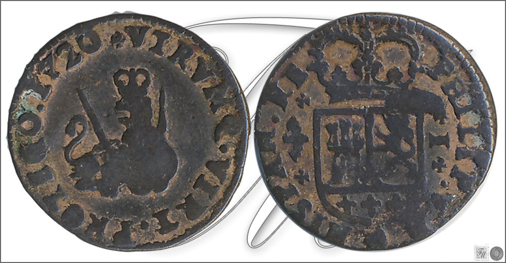 España - 1720 - Felipe V - Nº 02022 - Muy Buena conservación menos - MBC - / VF- - 1 Maravedi 1720 Valencia Cu