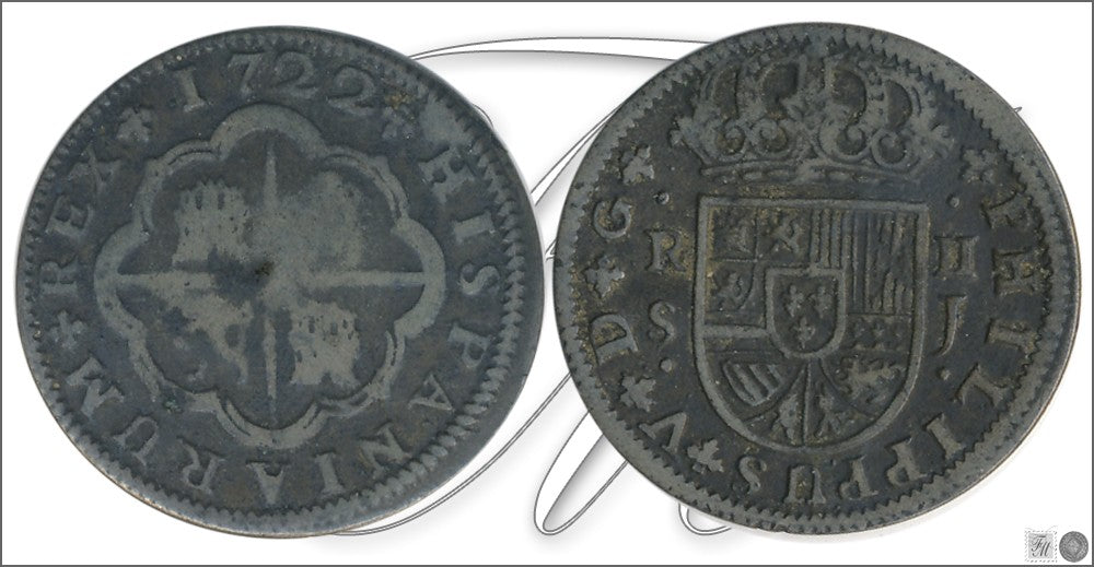 España - 1722 - Felipe V - Nº 01424 - Cara y Cruz - BC / MBC- - 2 Reales 1722 J Sevilla Ag