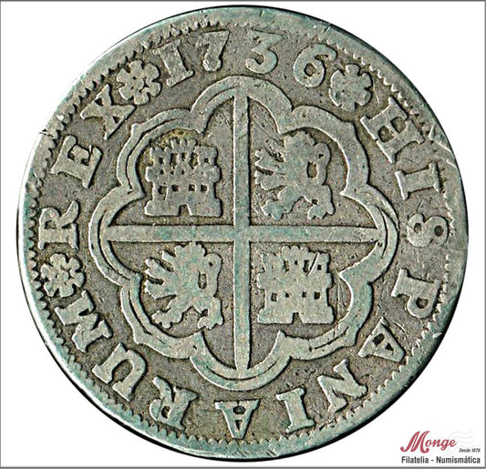 España - 1736 - Felipe V - Nº 01438 - BC- / BC - 2 Reales 1736 AP Sevilla Ag