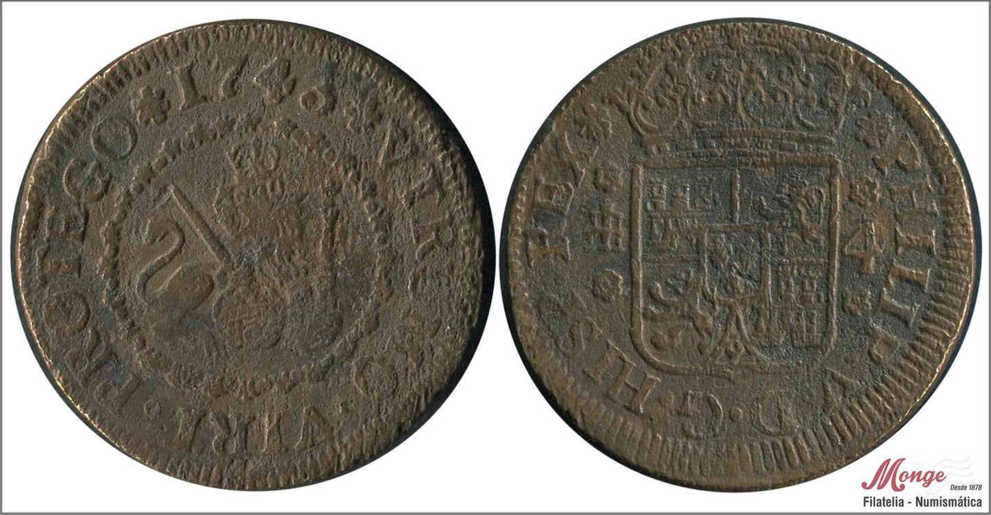 España - 1743 - Felipe V - Nº 01994 - BC / F - 4 Maravedis 1743 Segovia Cu