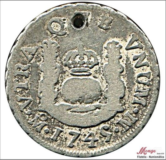 España - 1745 - Felipe V - Nº 01607 - BC- / BC - 1 Real 1745 M Mejico - 3,15 gr. plata / perforada