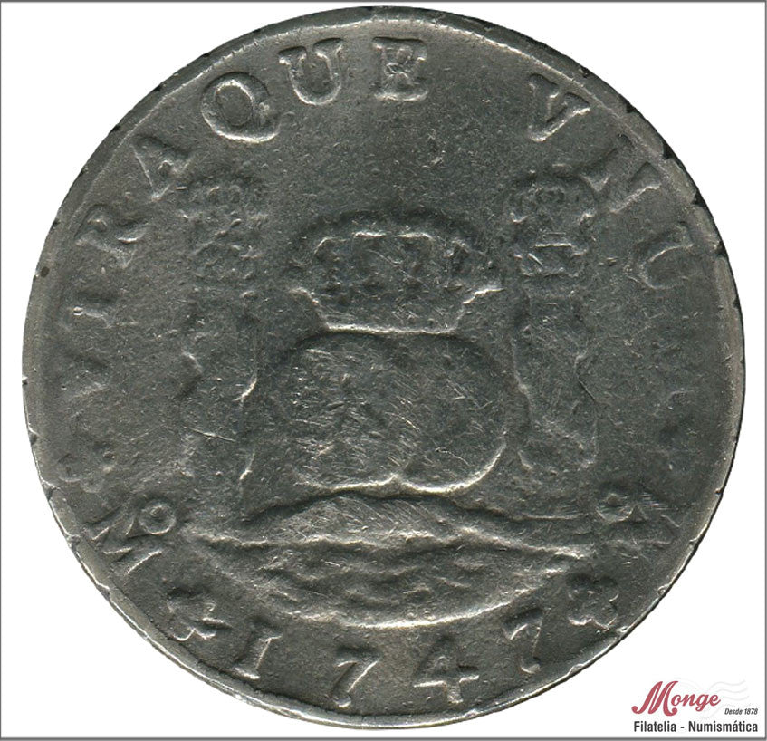 España - 1747 - Fernando VI - Nº 00321 - MBC / VF - 8 Reales 1747 MF Mejico 25,95 gr. plata / Ha estado engarzada