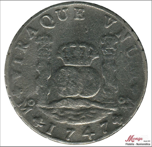 España - 1747 - Fernando VI - Nº 00321 - MBC / VF - 8 Reales 1747 MF Mejico 25,95 gr. plata / Ha estado engarzada