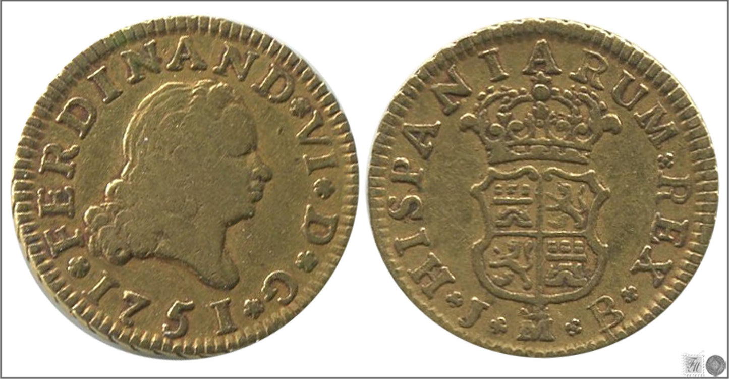 España - 1751 - Fernando VI - Nº 00247 - MBC / VF - 1/2 Escudo 1751 JB Madrid 1,80 gr. oro