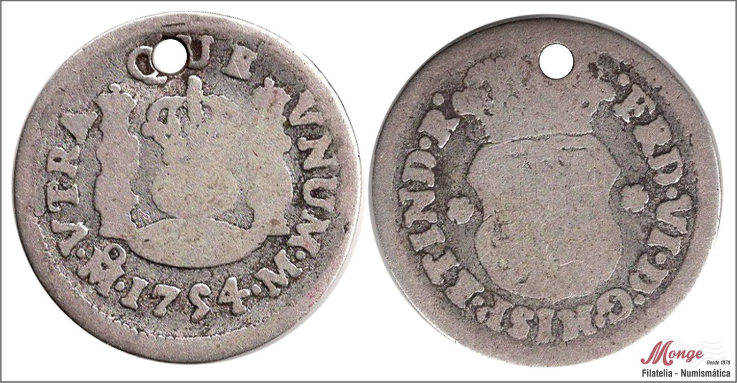 España - 1754 - Fernando VI - Nº 00670 - MC / G - 1/2 Real 1754 M - Mejico Ag - perforacion