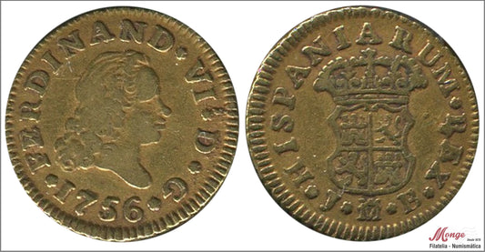 España - 1756 - Fernando VI - Nº 00253 - MBC+ / VF+ - 1/2 Escudo 1756 JB Madrid 1,77 gr. oro