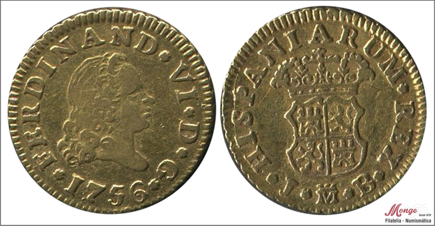 España - 1756 - Fernando VI - Nº 00254 - EBC- / XF- - 1/2 Escudo 1756 Madrid JB 1,65 gr. Oro