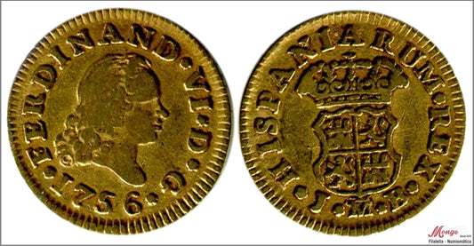 España - 1756 - Fernando VI - Nº 00254 - MBC+ / VF+ - 1/2 Escudo 1756 Madrid JB 1,80 gr. Oro