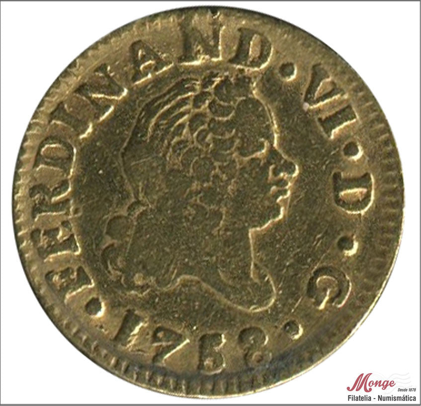 España - 1758 - Fernando VI - Nº 00256 - MBC - / VF- - 1/2 Escudo 1758 Madrid JB 1,70 gr. Oro