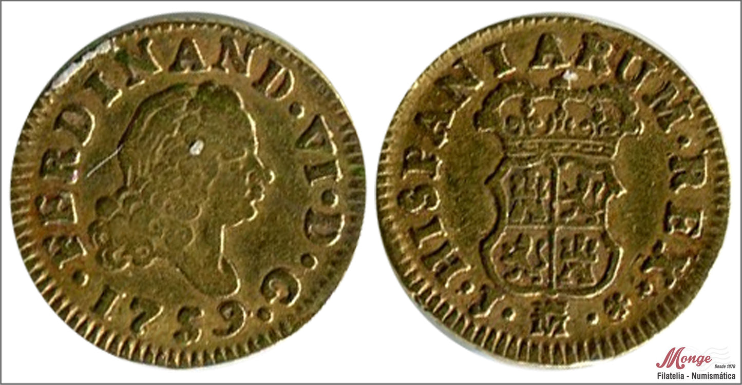 España - 1759 - Fernando VI - Nº 00258 - MBC / VF - 1/2 Escudo 1759 Madrid J 1,80 gr. Oro