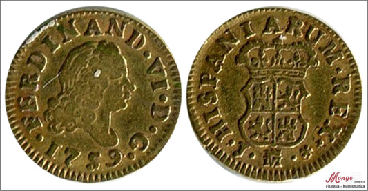 España - 1759 - Fernando VI - Nº 00258 - MBC / VF - 1/2 Escudo 1759 Madrid J 1,80 gr. Oro