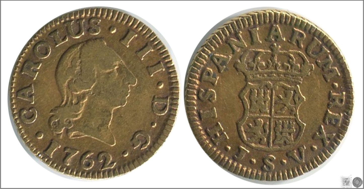 España - 1762 - Carlos III - Nº 00786 - MBC+ / VF+ - 1/2 Escudo 1762 Sevilla JV 1,75 gr. oro