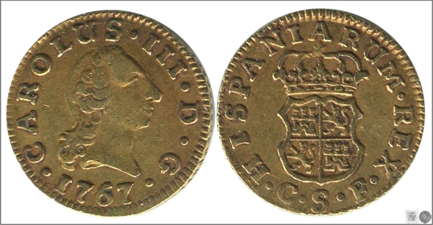 España - 1767 - Carlos III - Nº 00794 - MBC+ / VF+ - 1/2 Escudo 1767 Sevilla CF 1,80 gr. oro