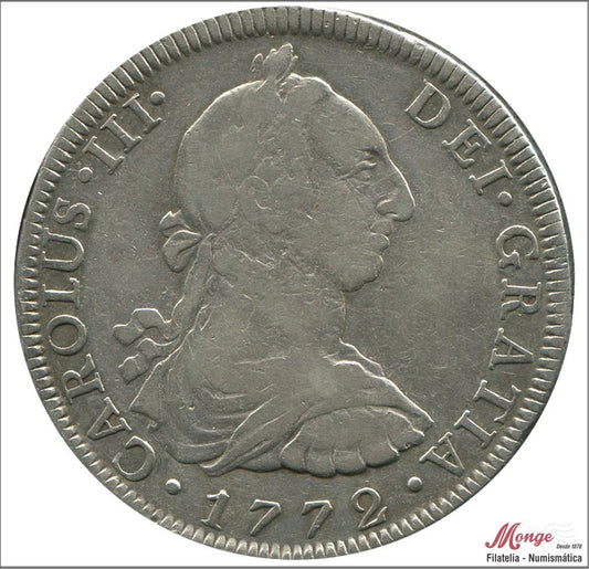 España - 1772 - Carlos III - Nº 00916 - MBC - / VF- - 8 Reales 1772 Mexico FM / 26,65 gr. plata