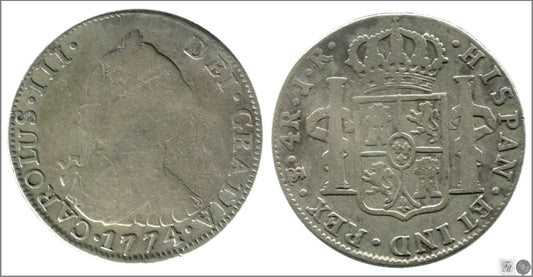 España - 1774 - Carlos III - Nº 01175 - BC+ / F+ - 4 Reales 1774 JR Potosi Ag