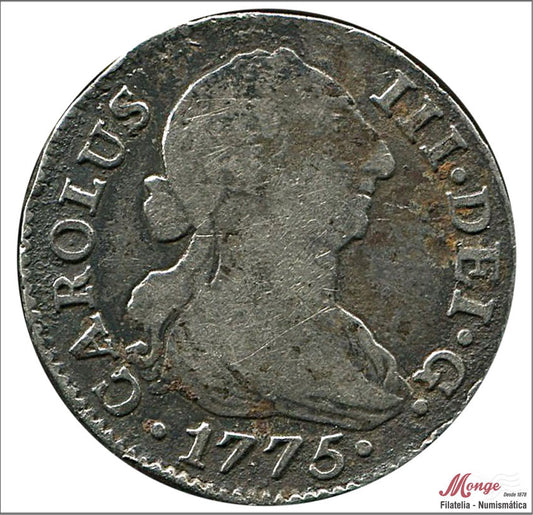 España - 1775 - Carlos III - Nº 01445F - BC / F - 2 Reales 1775 Sevilla CF - 5,65 gr. interesante falsa de época