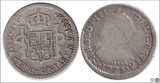 España - 1775 - Carlos III - Nº 01599 - Buena conservación - BC- / F- - 1 Real 1775 JR Potosi Ag