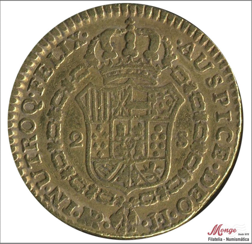 España - 1776 - Carlos III - Nº 00554 - MBC / VF - 2 Escudos 1776 Nuevo Reino JJ / 6,75 gr. oro