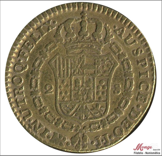 España - 1776 - Carlos III - Nº 00554 - MBC / VF - 2 Escudos 1776 Nuevo Reino JJ / 6,75 gr. oro