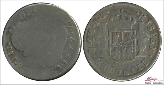 España - 1777 - Carlos III - Nº 01387 - RC/ BC- - 2 Reales 1777 PR Potosi Ag