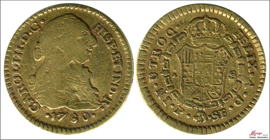 España - 1780 - Carlos III - Nº 00679 - MBC - / VF- - 1 Escudo 1780 SF Popayan / 3,35 gr. Oro