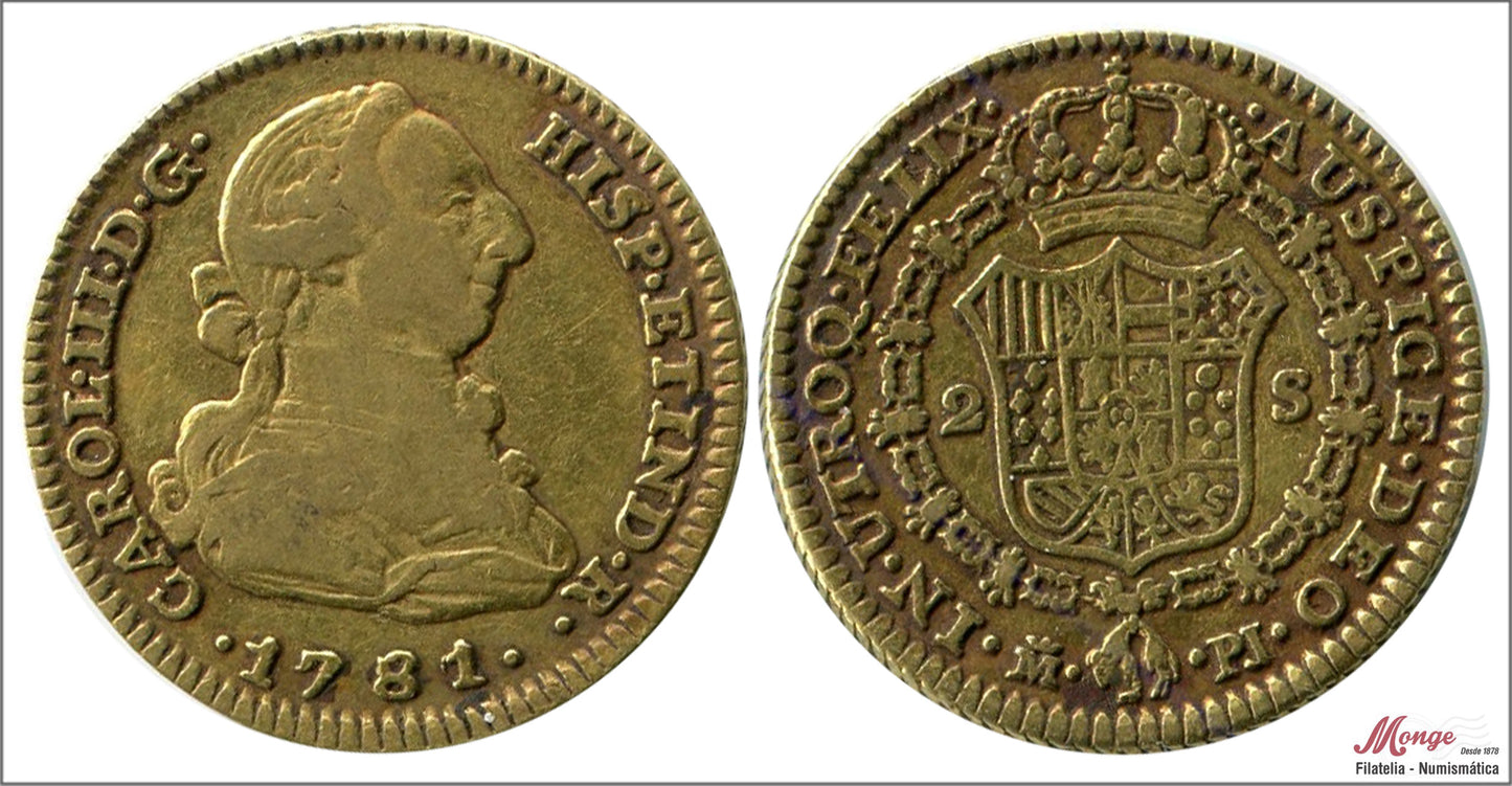 España - 1781 - Carlos III - Nº 00454 - MBC / VF - 2 Escudos 1781 Madrid PJ / 6,75 gr oro