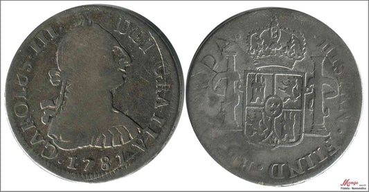 España - 1781 - Carlos III - Nº 01424 - BC / F - 2 Reales 1781 Santiago DA Ag